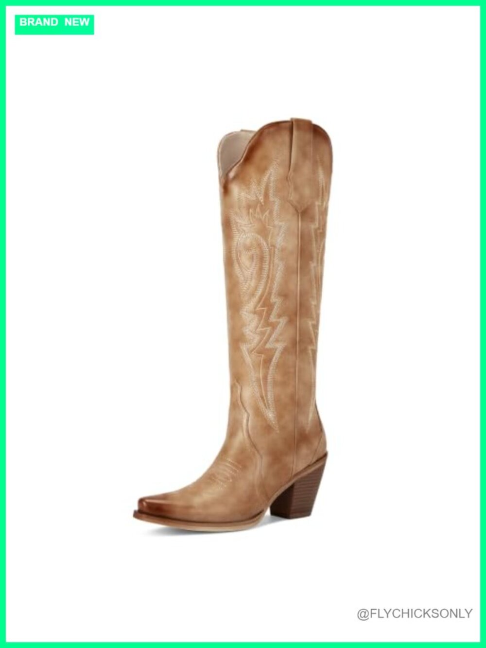 Cowboy Knee High Boots Snip Toe Faux Leather Wing Embroidery